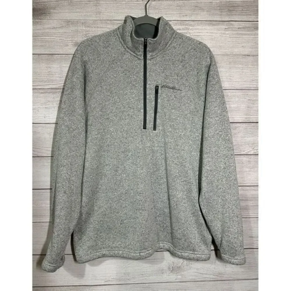 Eddie Bauer Sweater  Mens Large Gray‎ Marl Quarter Zip Long Sleeve Pullover